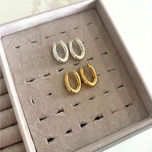 Set of 2 Chunky Hoop Earrings – Gold & Silver Tone | Minimalist Everyday Jewelry